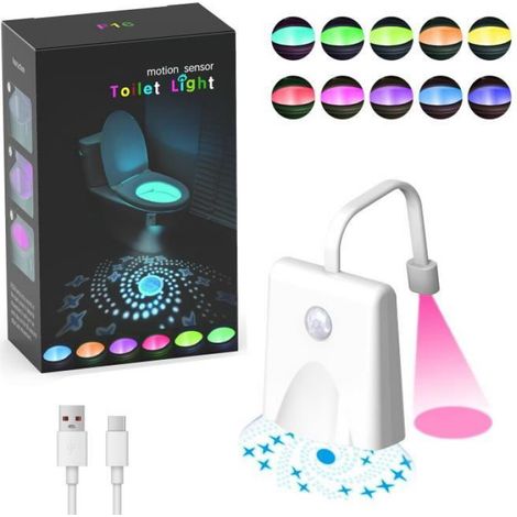 Lampe À Capteur De Toilettes - Rechargeable USB - Détection De Mouvement - Étanchéité IP68 - 12 Couleurs RGB - Pour Enfants Et Personnes Âgées - 1 Pièce (1/4)