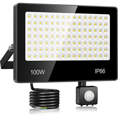 Projecteur LED Exterieur Detecteur De Mouvement 100W - 10000LM 6500K Blanc Froid Spot LED Extérieur Detecteur De Mouvement, IP66 Étanche Eclairage Exterieur pour Cours, Jardins, Garages (1/5)