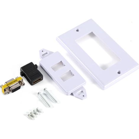 Prise murale vidéo AV avec 1 port HDMI femelle et 1 port VGA femelle, façade blanche (1/5)