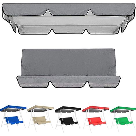 Kit Toit de Rechange Balancelle 2/3 Places + Housse de Siège, Toile Étanche Anti-UV pour Jardin 142x120x18cm gris (1/5)