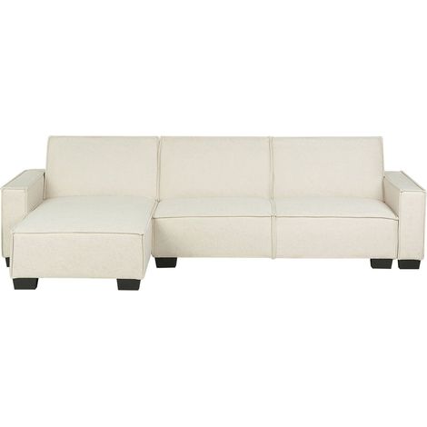 Eckschlafsofa 3-Sitzer ROMEDAL Stoff Beige rechtsseitig