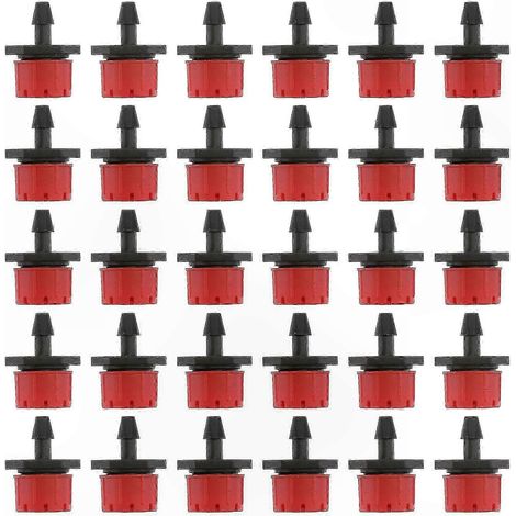200 goutteurs de micro-irrigation réglables avec piquets de sol pour l'entretien du jardin et de la pelouse (rouge et noir) (1/3)