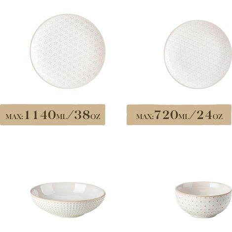 Ensemble de vaisselle en céramique, design élégant, compatible avec le micro-ondes et le lave-vaisselle, Blanc-16, 16 Pièce (1/2)