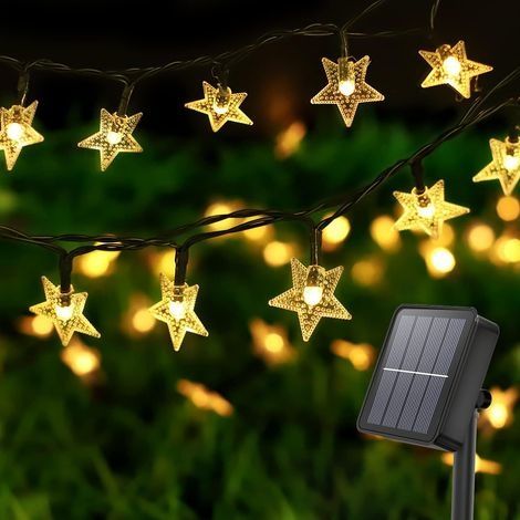 Guirlande Solaire Exterieur, 100 LED 10m Guirlande Lumineuse Exterieure Solaire 8 Modes Guirlande LED Exterieur étanche Forme D'étoile Decoration Lumière Pour Jardin,Terrasse,Balcon,Fête,Noël (1/5)