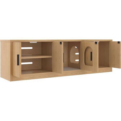 Meuble cache-litière pour chat 140 x 40 x 45,5 cm, arbre à chat intégré avec ventilation, meuble animalier multifonction pour couloir et entrée, niche et toilette pour chat