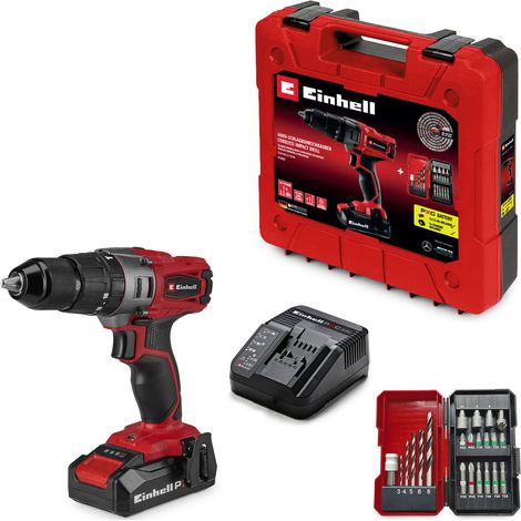 Einhell Akku-Schlagbohrschrauber TE-CD 18/2 Li-i +22 (1x2,5Ah) Power X-Change (Li-Ion, 18 V, 44 Nm, 2-Gang-Getriebe, inkl. 2,5 Ah Akku, Schnellladegerät, 22-tlg. Bit-Box und Koffer)