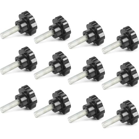 12 Pièces Bouton de Serrage M8 x 40MM en Forme Étoile Tête en Plastique Vis à Oreilles Réglage pour Machine, Industrie, Équipement Noir (1/5)
