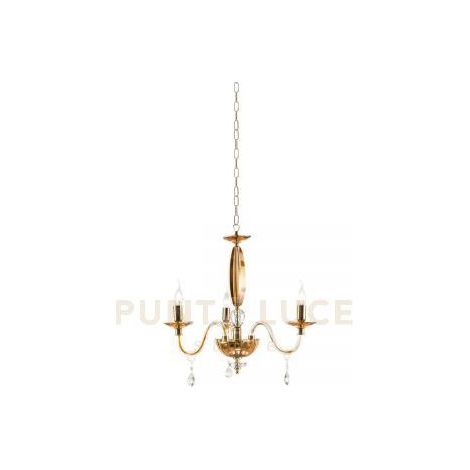 LAMPADARIO CECILIA 3 LUCI VETRO E CRISTALLO AMBRA E TRASPARENTE ATTACCO E14 D.73CM