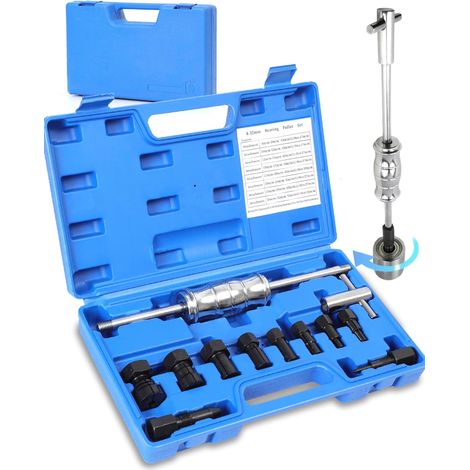 Extracteur de roulements de vélo intérieurs en 12 pièces avec marteau coulissant, extracteur de roulements pour trous borgnes et 8 pinces d'expansion (8-32 mm) (1/5)