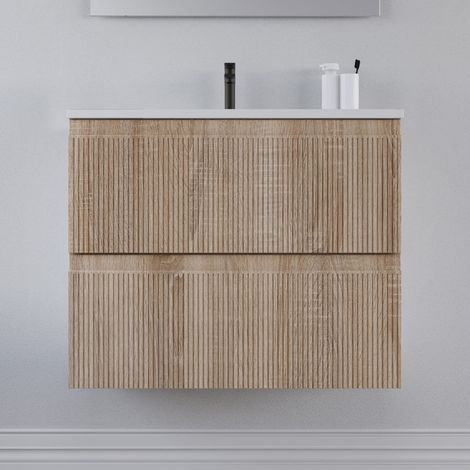 Meuble de salle de bain 60cm avec plan simple vasque - sans miroir - 2 tiroirs - cambrian (chêne clair) - RIBERA (1/5)