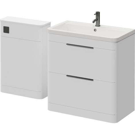 Oslo Gloss White 1350mm Vanity Unit Toilet Suite with Anya Basin - 1350mm - Gunmetal Grey 300mm Finger PullWithout Jubilee Toilet Pan