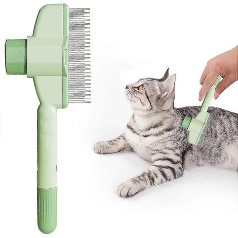 Brosse pour chat avec bouton de déverrouillage, peigne autonettoyant pour l'élimination des poils d'animaux, dents longues et courtes en acier inoxydable pour l'élimination des puces et des poils d'in