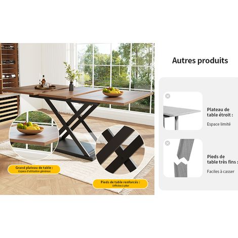 Table à manger extensible couleur noyer avec plateau MDF de 120 à 160 cm et pieds croisés noirs en métal pour cuisine et salon (1/5)