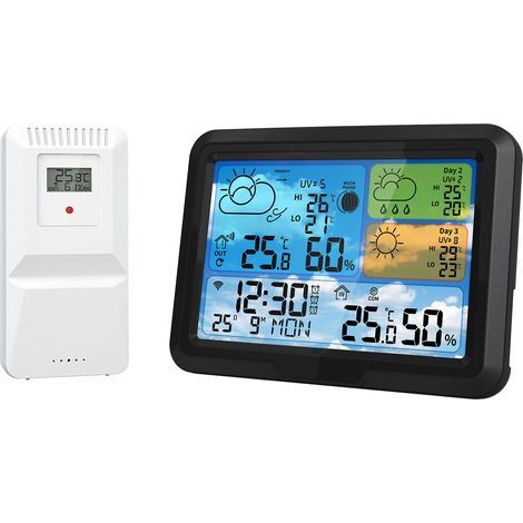 Station Météo Intelligente WiFi Tuya avec Horloge - Thermomètre/Hygromètre Intérieur/Extérieur sans Fil, Prévisions Météo sur 5 Jours, Alarme et Calendrier - Compatible Application Smart Life - Grand (1/5)