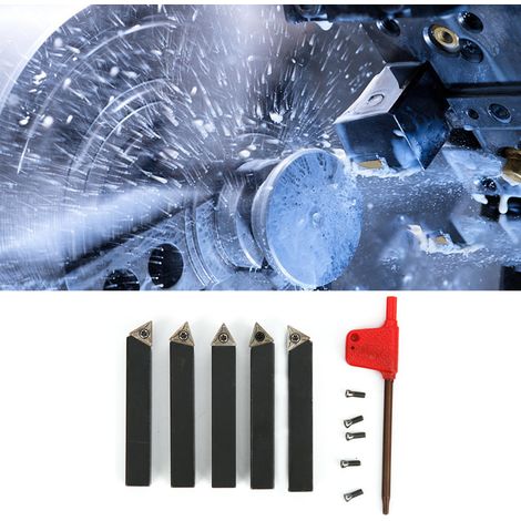 Jeu de 5 outils de tournage indexables 3/8 po en carbure cémenté pour tours d'usinage et de dressage (1/5)
