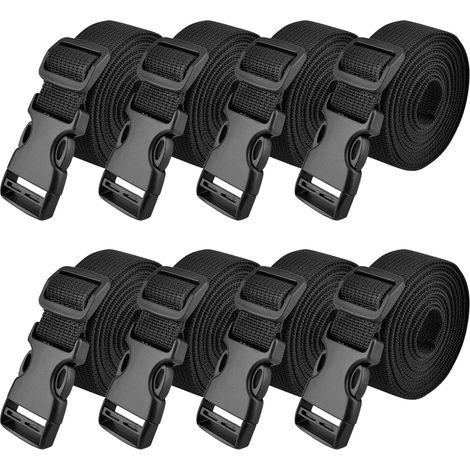 Sangle à Boucle Rapide 25 mm 38 mm Sangle à Cliquet Courroie de Serrage pour Valise Bagage Voyage Arrimage Fixation (1 m, Noir - 25mm - 8 Pièces)