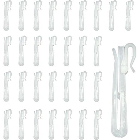 Lot de 50 crochets à rideaux en plastique – Réglables par cliquet – 85 mm – Blancs – Pour rideaux plissés (1/5)