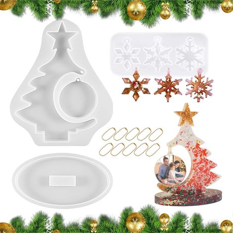 Moule Silicone Pendentif Flocon Neige Résine Époxy Cadre Photo Silicone Arbre Moule Resine Silicone DIY Cadres Photo Porte-Clé Bougie Décoration (1/5)