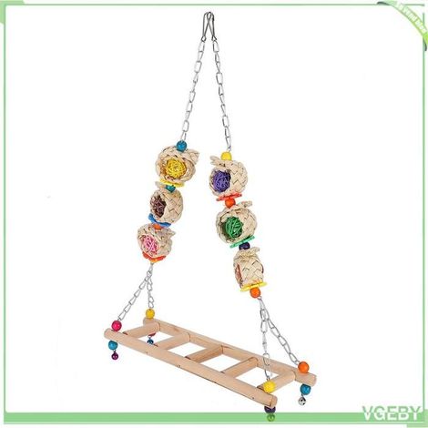 Balançoire à poulet - FAFEICY - 30x9x50cm - Perles colorées - Chaîne inox - Bois non toxique (1/5)