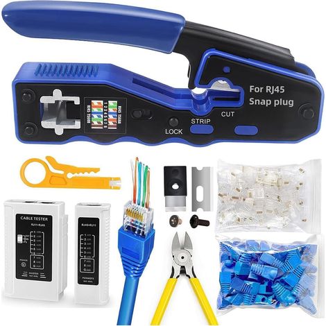 RJ45 Plier Crimping Pliers RJ45 Tester Network Tester Wire Stripper Installation Network Cat5 Cat5e Cat6 Crimping Tool Kit 20 x RJ45 Connectors (1/5)