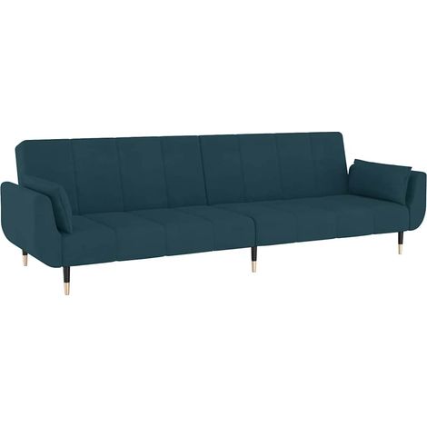 Divano Letto a 2 Posti con 2 Cuscini Blu in Velluto vidaXL (1/5)