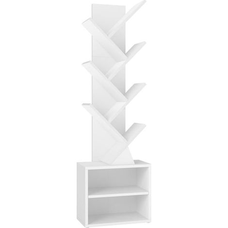 Bibliothèque moderne sur pied 20,3 x 38 x 123,2 cm avec 2 compartiments style épuré chambre salon en aggloméré blanc nuage (1/2)