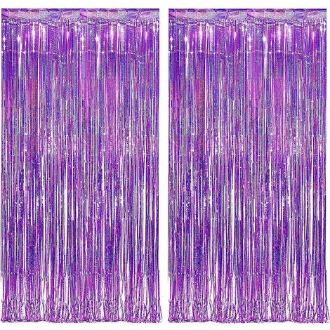 2 Pcs Rideau Mtallique(1 X 2,5 M,violet) De Frange Brillant Rideaux En Maille Mtallique De Frange Rideaux De Paillettes Brillant Mtallique Rideau