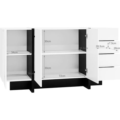 Aparador blanco brillo con 2 puertas y 4 cajones, 150 x 40 x 80 cm, diseño moderno (1/5)