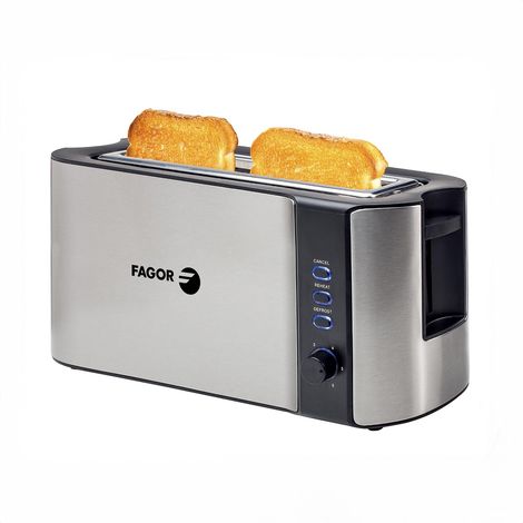 Tostadora 1 Ranura Doble FAGOR 1000 W, Control Tostado 6 Niveles, Función Descongelar, Bandeja recogemigas extraible, Acero Pulido, Bigtoast Steel FGE08003 (1/5)