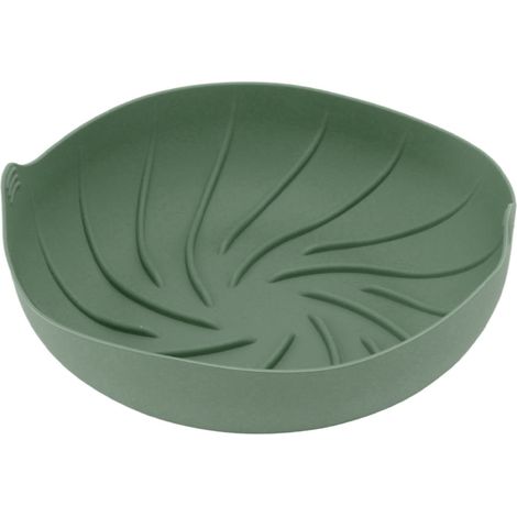 Grand panier de friture rond en silicone résistant aux hautes températures, compatible avec les friteuses instantanées et les fours à micro-ondes, vert foncé. (1/5)