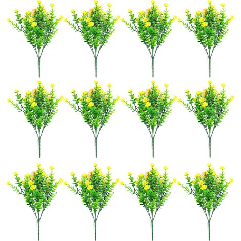 12 pièces (Eucalyptus Camélia Jaune) Eucalyptus Camélia artificiel, Gypsophile artificielle, Bouquet de roses d'eucalyptus à sept branches (Frais d'emballage + 0,3 yuan par ensemble) (1/2)