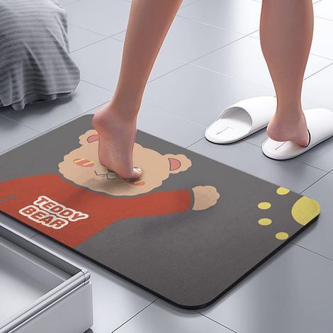 Tapis de bain antidérapant, lavable en machine, absorbant et doux (40 x 60 cm, motif ours brun) (1/5)