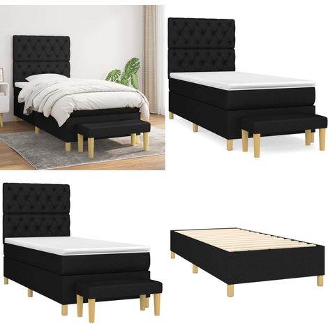 Sommier à lattes de lit et matelas Noir 80x200 cm Tissu - Lit Double - Lit Plateforme - Literie - Matelas Ressorts Ensachés - Têtière Ajustable - Home & Living (1/5)
