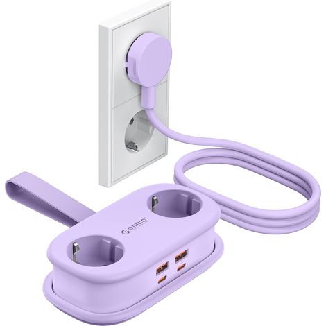 65W GaN Prise de Voyage Multiple avec USB-C, 6-en-1 Multiprise Rapide avec 4 Ports USB, Multiprise avec Câble d'Extension Rétractable 1.6m pour Téléphone, Voyage -AP3 Violet (1/5)