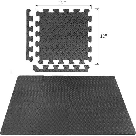 Lot de 16 Tapis de Sol Emboîtables en Mousse EVA 30X30 CM Gris à Motif Feuilles Tapis Antidérapant et Amortissant pour Salle de Sport et Yoga à Domicile Kit 6 Dalles 12 Bordures