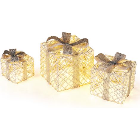 CASART Set of 3 Christmas Lighted Gift Boxes 90 LED Light up Present Boxes (1/5)