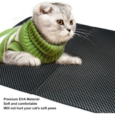 QORVA-Tapis de litière d'intérieur pour chat, double couche antidérapant avec attrape-chat en EVA, facile à nettoyer, convient aux chatons et aux chats, noir (1/3)