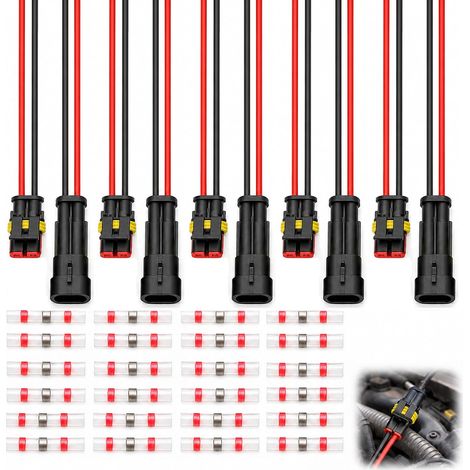 5 Connecteurs Électriques Étanches à 2 Broches avec Fils 16 AWG et 20 Bornes à Souder SST-21,Connecteurs Autobloquants pour Applications Moto,Voiture,Scooter,Camion,Bateau (1/5)