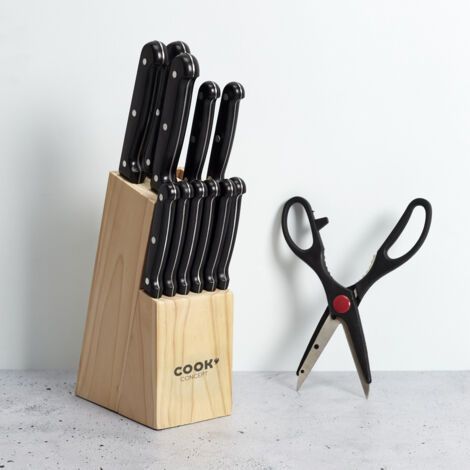 Bloc de 11 couteaux de cuisine – Lames en acier inoxydable – Longueur 20cm – Avec paire de ciseaux – Tranchant durable pour viandes et légumes (1/5)