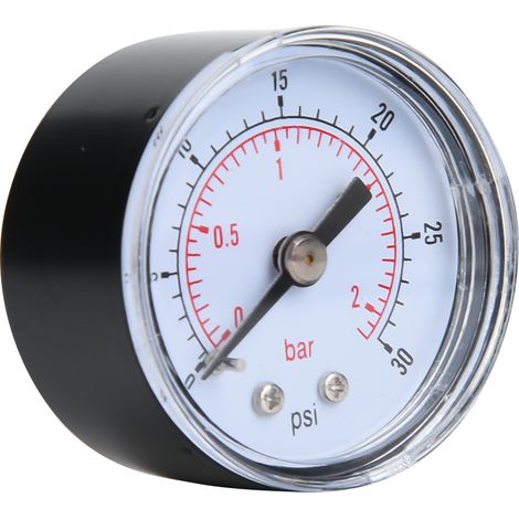 Manomètre mécanique pour air, huile et eau, raccord arrière 1/8 pouce BSPT (0-30 psi 0-2 bar) (1/5)