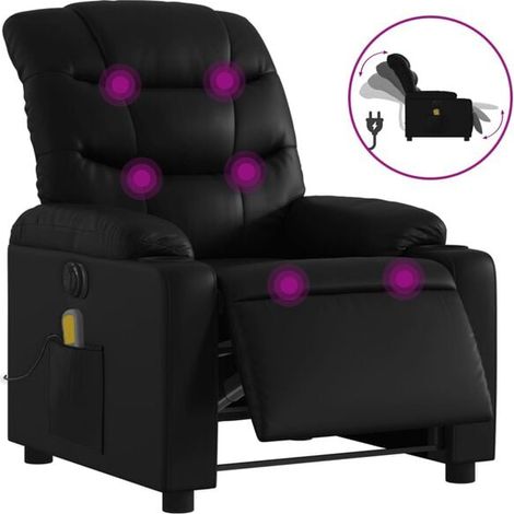 Chaise longue électrique avec fonction de massage, revêtement simili-cuir noir, réglage inclinable et repose-pieds, idéale pour salon ou chambre (1/5)