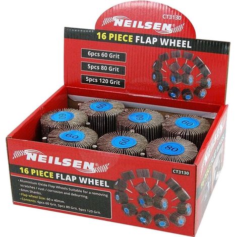 Neilsen 16pc Sanding Flap Wheel Disc Set For Drill 60 80 120 Grit Wood Metal
