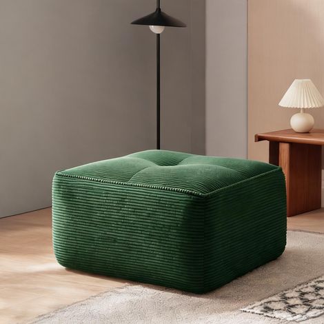 Pouf modulable en velours côtelé vert avec mousse 32D en corduroy (1/5)