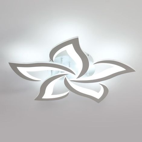 Plafonnier LED, 60W Luminaire Plafonnier Créatif Pétales Design Lampe Plafond en Aluminium Argent pour Salon Chambre Salle à Manger Cuisine, Blanc Froid 6500K, 58CM (1/5)