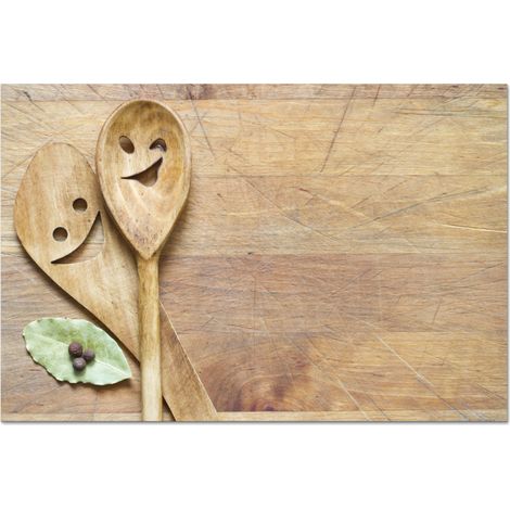 PANEL ANTISALPICADURAS COCINA Madera - Cucharas - Marrón - Smiley 90x60