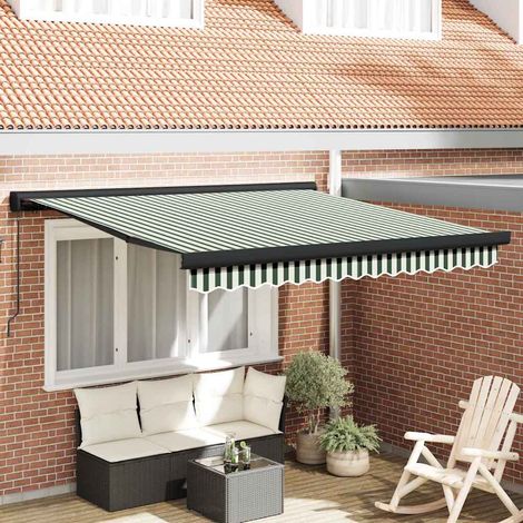 vidaXL Retractable Awning Green and White 300 x 250 cm