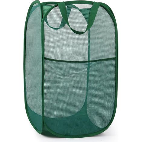 Panier à linge vertical pliable - Panier à linge pliable avec poignées et poche latérale - Panier à linge portable pour buanderie, chambre et voyage - 36 x 36 x 58 cm - Vert (1/5)