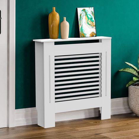 Cubierta de Radiador, UNHO Cubreradiadores de Madera, Cubre Radiador de MDF, Color Blanco, Estante para Radiador, 78 x 19 x 92cm (Horizontal, S)