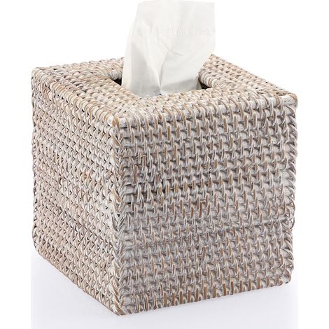 Boîte carrée en rotin pour mouchoirs, boîte de rangement en papier de soie, organiseur de serviettes pour maison, bureau, voiture et hôtel, blanc (1/5)