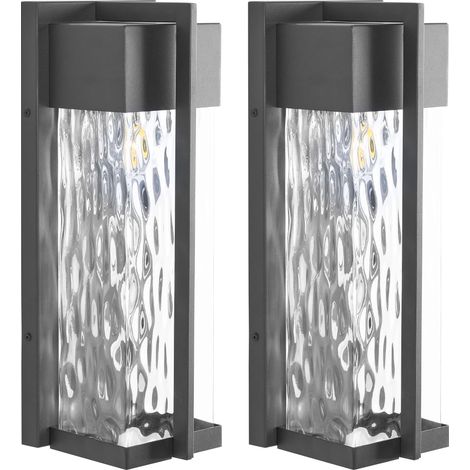 Conjunto de 2 lámparas de pared exterior de metal estilo moderno puerta principal porche negro Malki (1/5)
